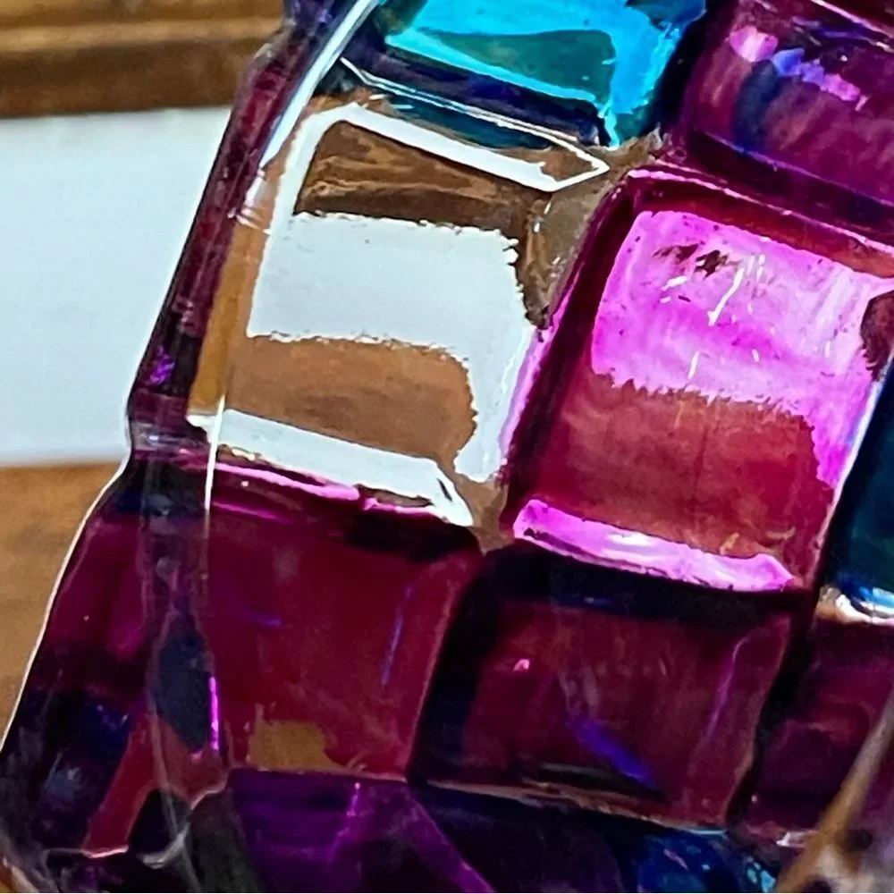 Colorful Cube Glass Votive Candle Holder Pink Blue Purple